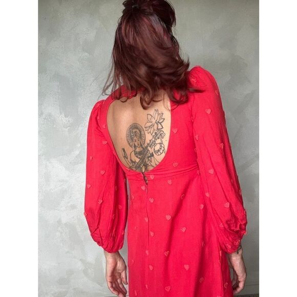 Farm Rio Red Heart Back Detailed Midi Dress 3D Hearts Heart Cut-Out S Small NWT - Picture 4 of 8